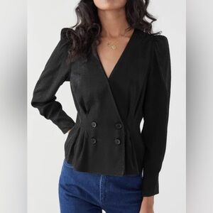 & Other Stories Black Double Buttoned Wrap Blouse - Size 10